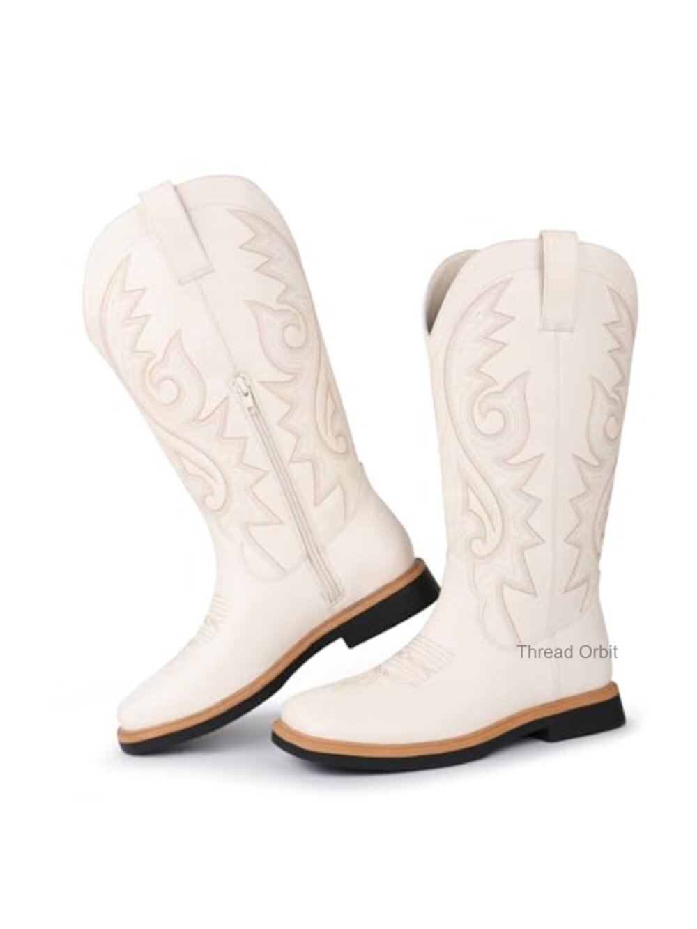 Women's Western Mid-Calf Boots Faux Leather Square Toe Embroidered Low Heel
